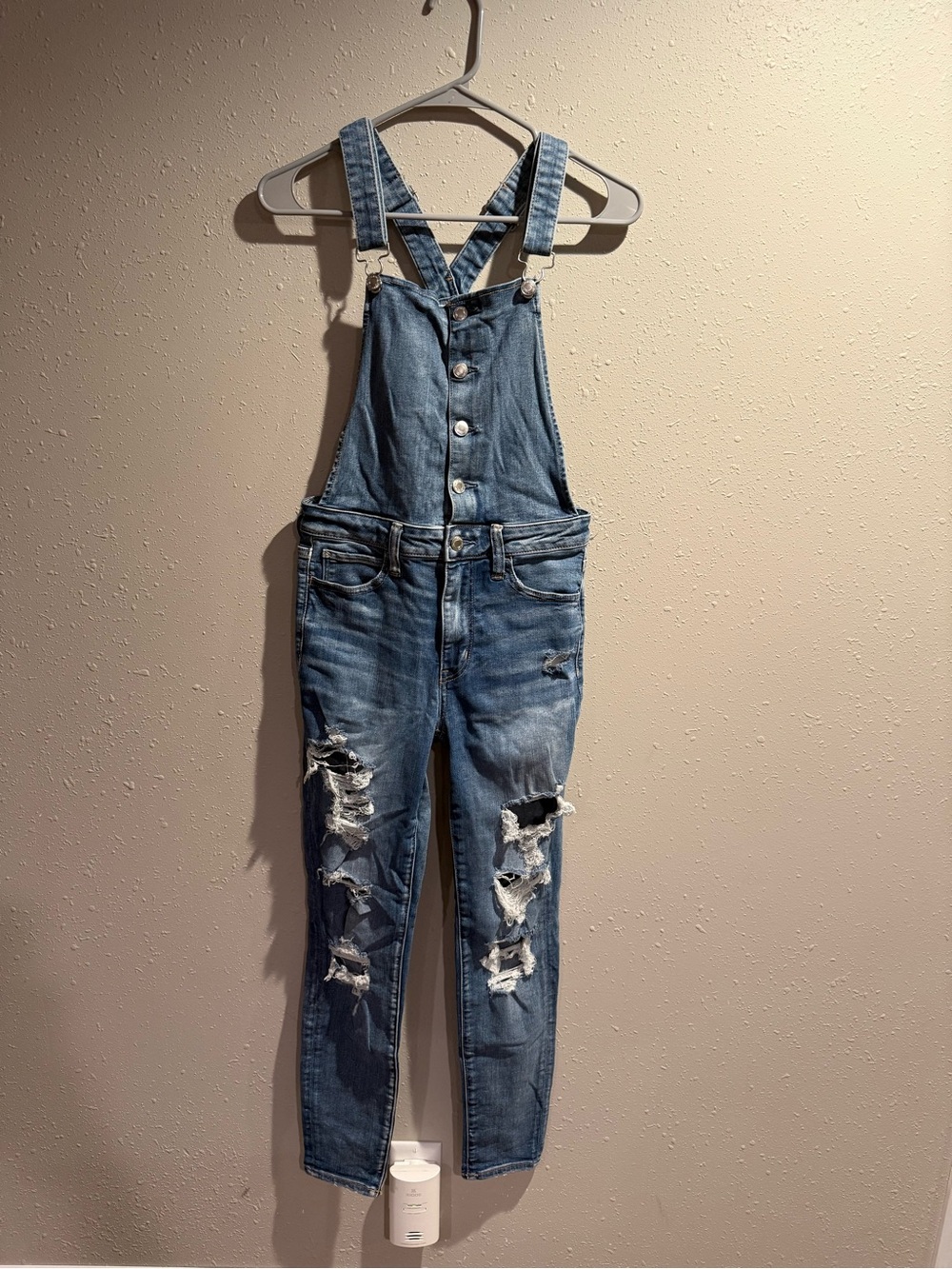 American Eagle Outfitters Distressed Blue Denim Overalls